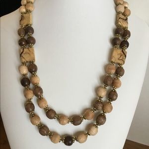 Hand Carved Olive Wood Rectangles Necklace